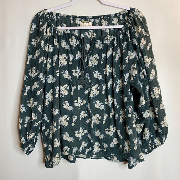 Denim & Supply Ralph Lauren Tops - Denim & Supply Ralph Lauren RL Boho Green Floral Peasant Tie Front Size M